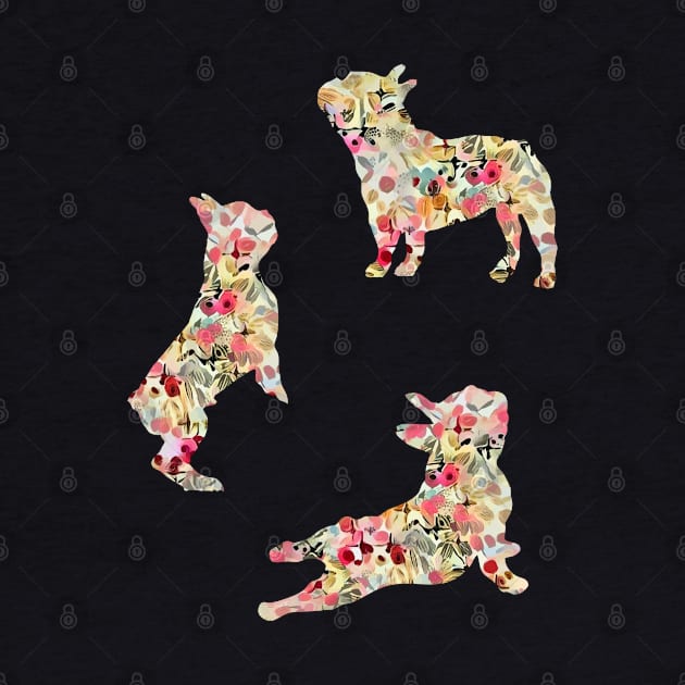 French bulldog yoga, pink e cream frenchie silhouette by Collagedream